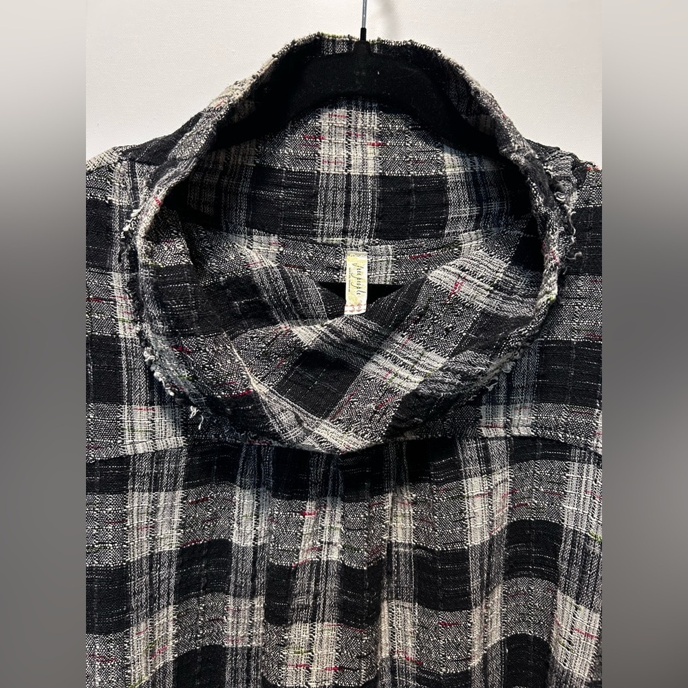Free People Walk in the Park Plaid Cowl Neck Tunic Top Size S Farmhouse Boho - Picture 4 of 10